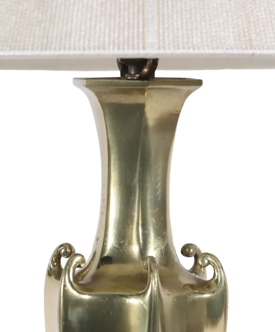 Chinese Style Hollywood Regency Brass Vase Table Lamp - 3