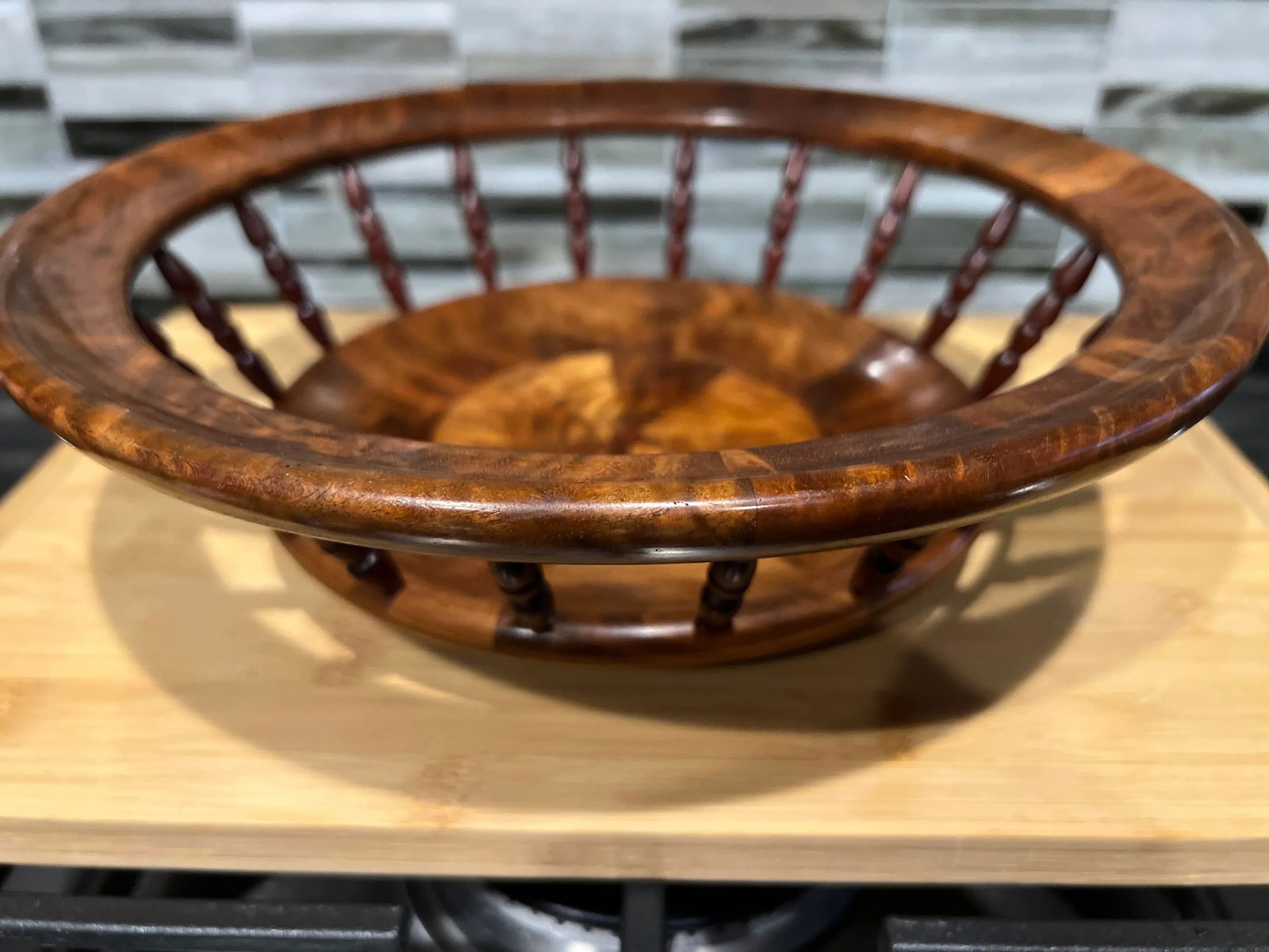 Black Walnut & Blood Wood Studio Turned Wood Fruit Bowl - Signed - 4