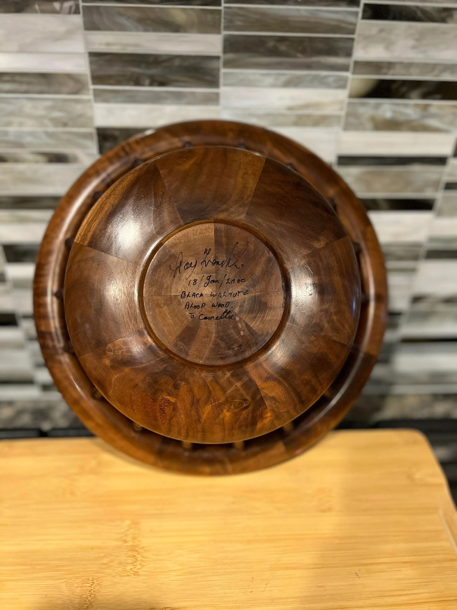 Black Walnut & Blood Wood Studio Turned Wood Fruit Bowl - Signed - 7