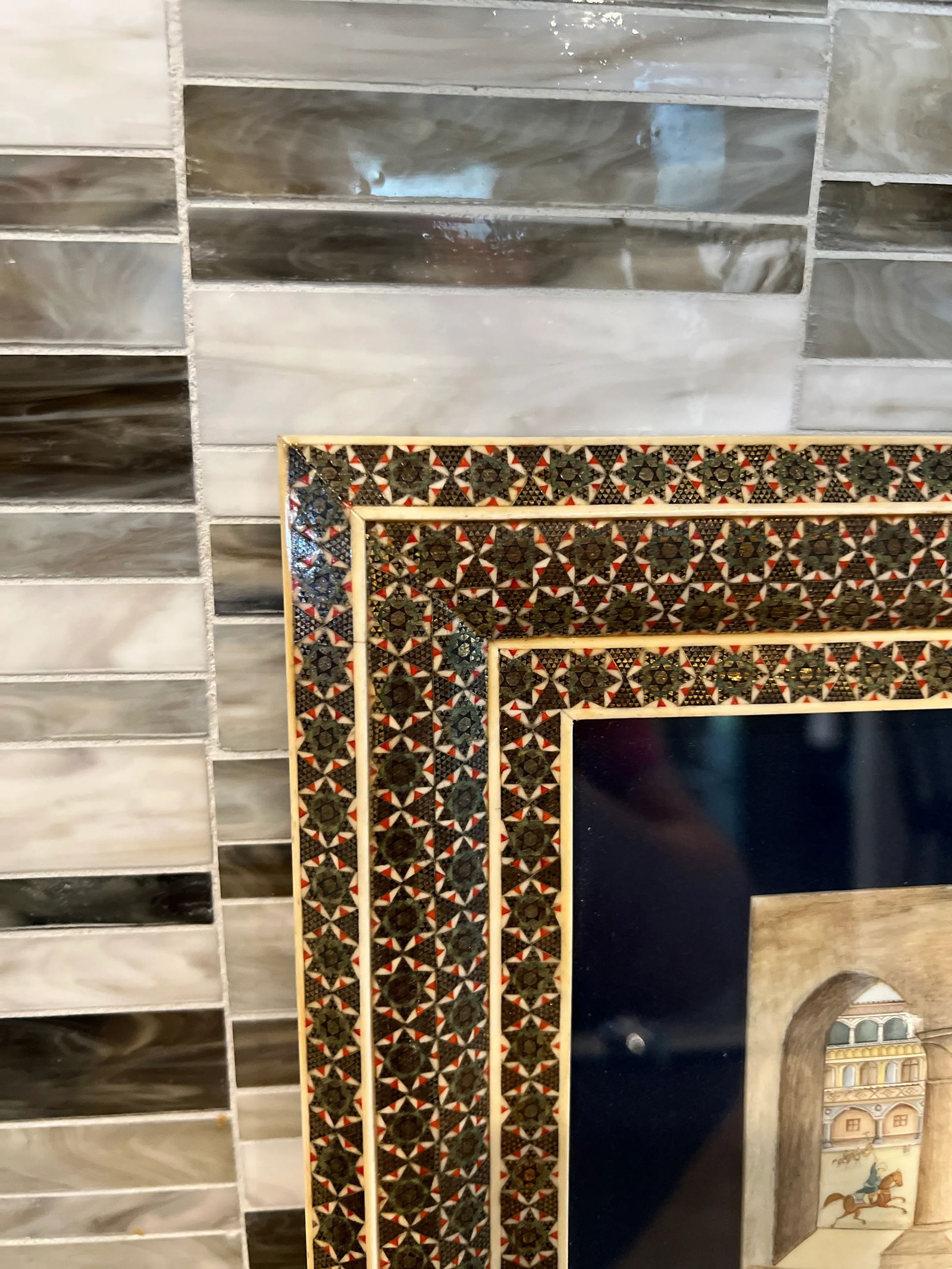 Vintage Persian Handmade Khatam Frame W/ Chovgan Game Painting - 3