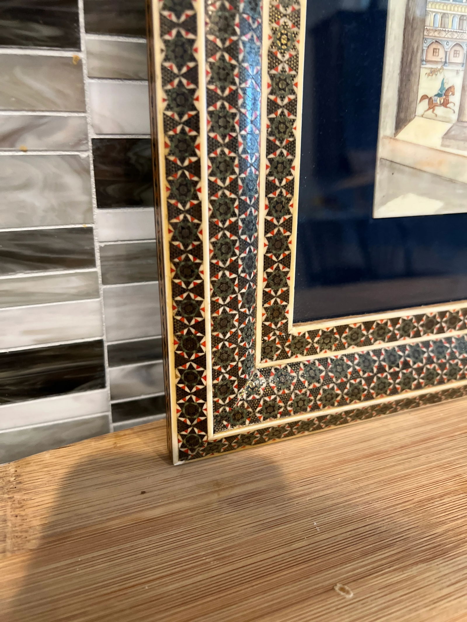 Vintage Persian Handmade Khatam Frame W/ Chovgan Game Painting - 6