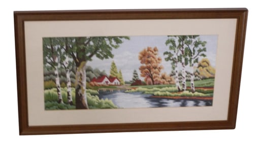 Landscape Needlepoint Textile Art Signed K/N