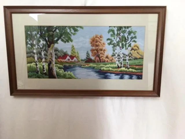 Landscape Needlepoint Textile Art Signed K/N - 3