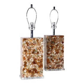 Pr. Lucite Encased River Rocks Table Lamps
