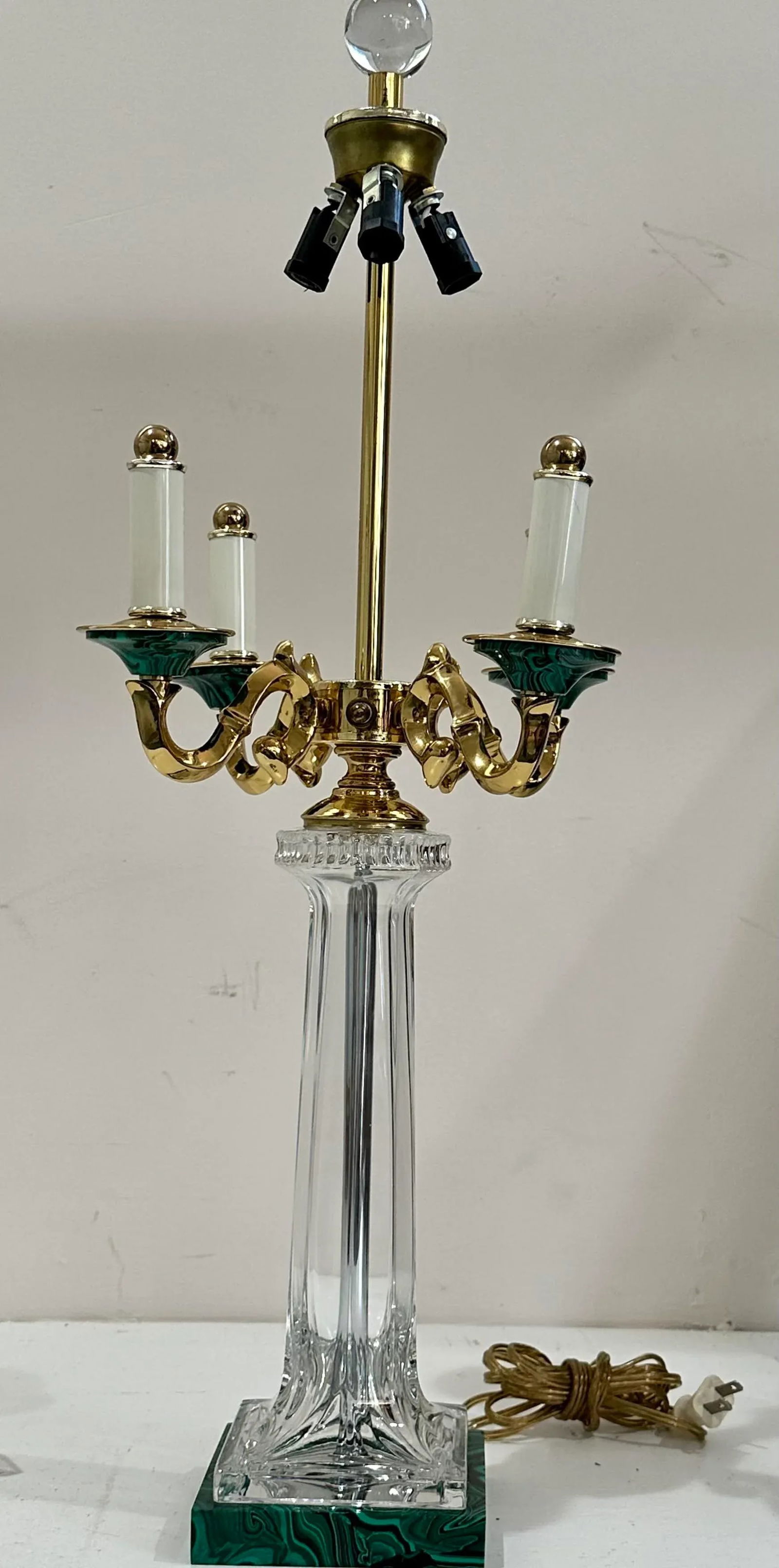 1980s Beth Weissman Malachite and Brass Four Arm Lamp - 2