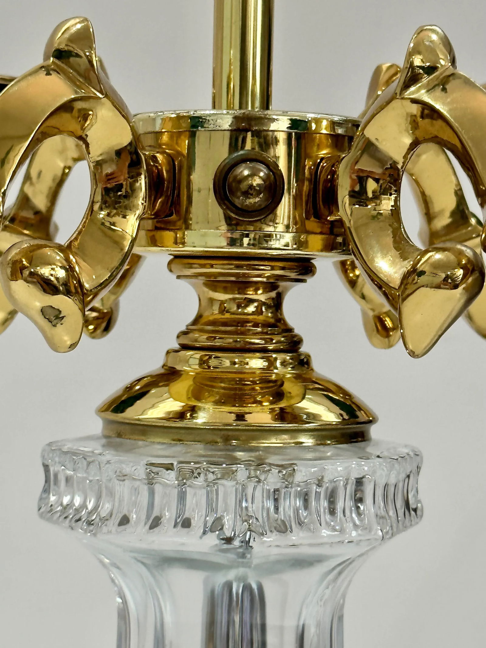 1980s Beth Weissman Malachite and Brass Four Arm Lamp - 5