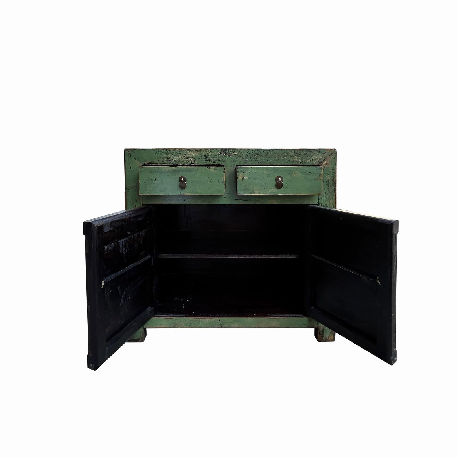 Chinese Distressed Apple Green Graphic Sideboard Console Cabinet - 5