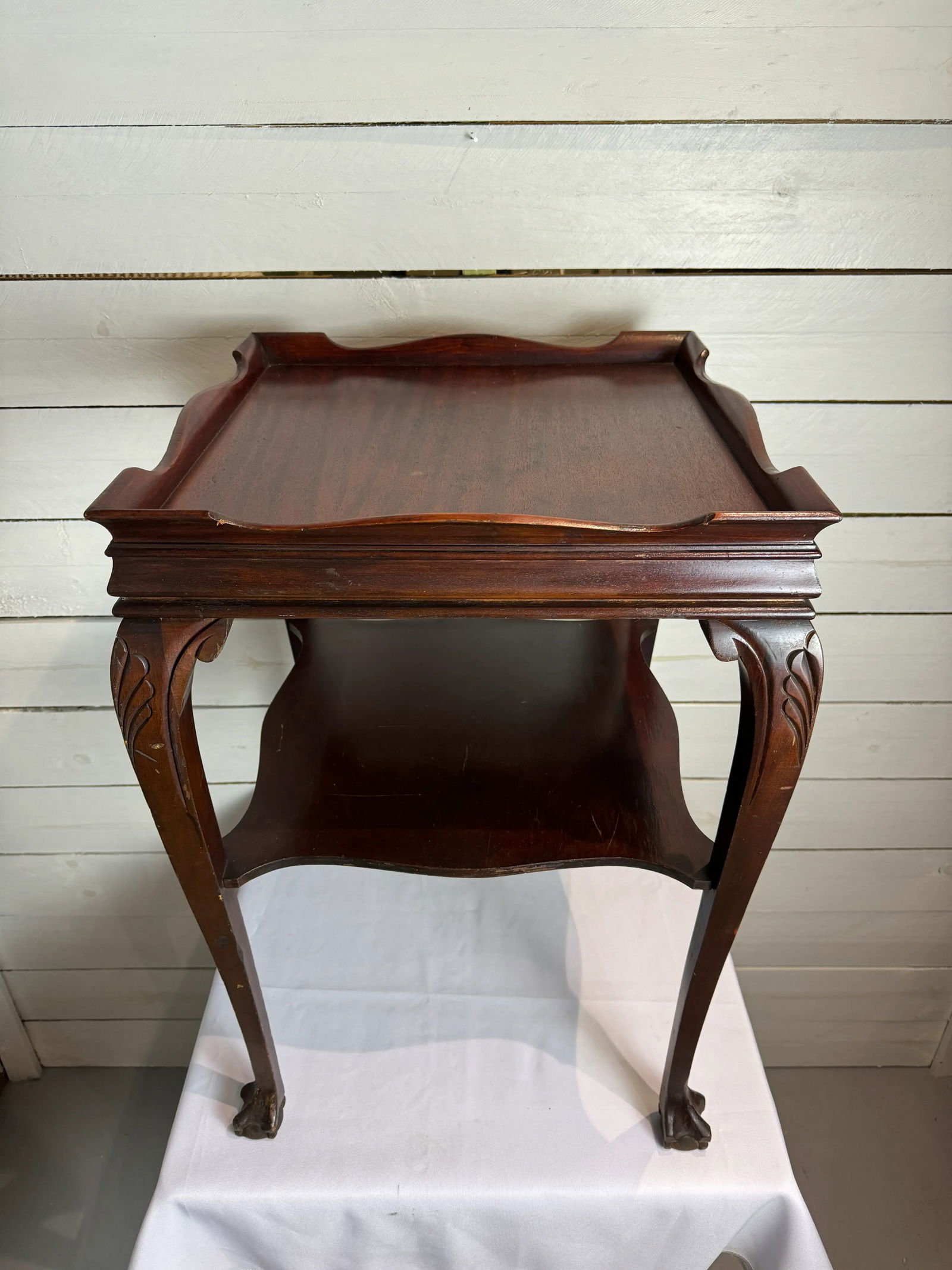 1940s Chippendale Style Gallery Top Two Tiered Claw and Ball Table - 3