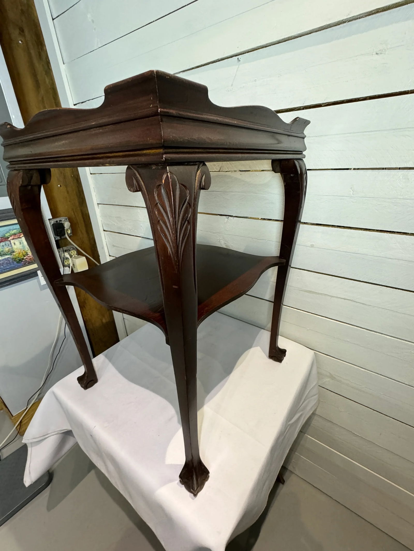1940s Chippendale Style Gallery Top Two Tiered Claw and Ball Table - 5