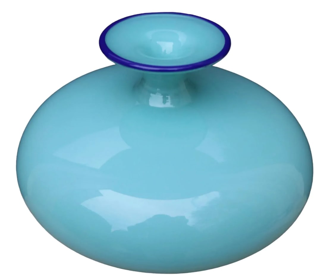 Signed Art Glass Vase in Two Tone Blue C.1970/1990 - 2