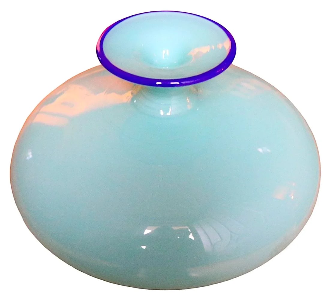 Signed Art Glass Vase in Two Tone Blue C.1970/1990 - 5