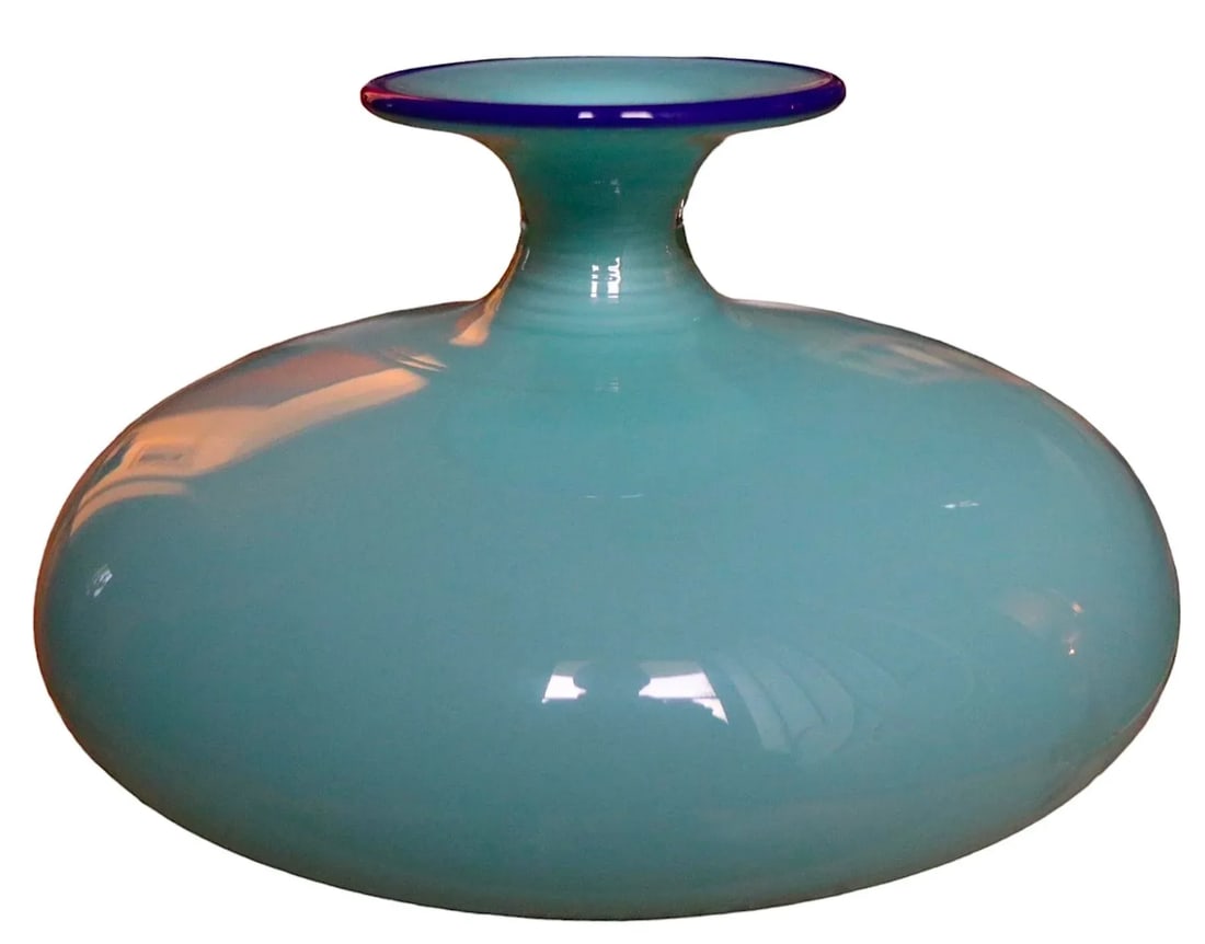 Signed Art Glass Vase in Two Tone Blue C.1970/1990 - 9