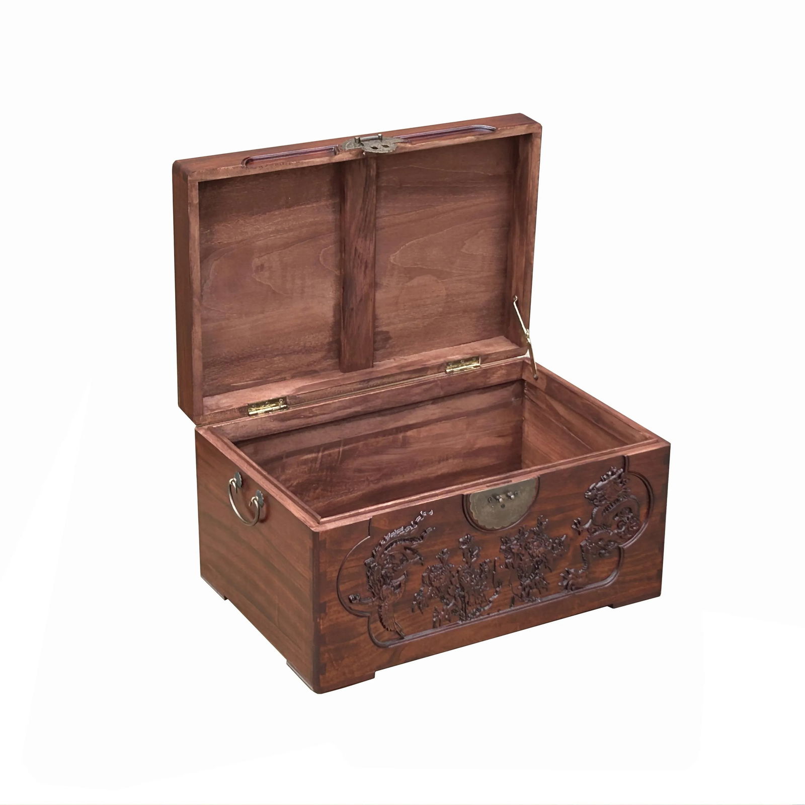 23.5" Small Oriental Brown Phoenix Dragon Carving Camphor Trunk Table - 7