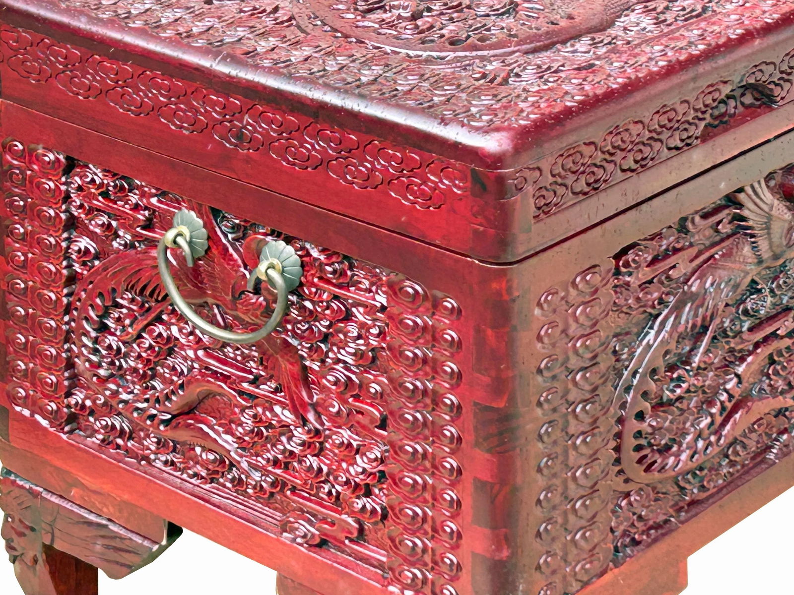 26.5" Small Oriental Brown Phoenix Dragon Carving Camphor Trunk Table - 10
