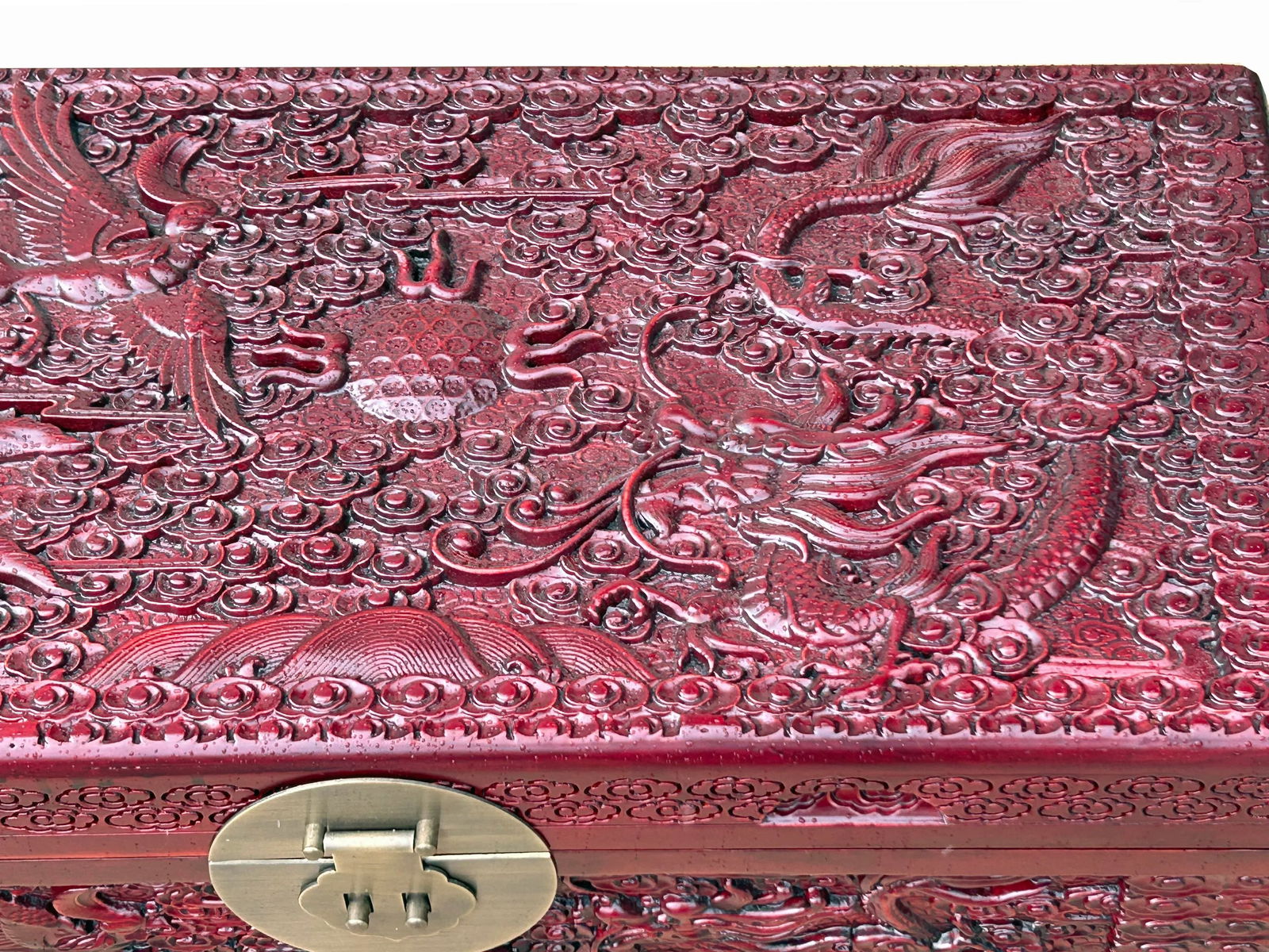 26.5" Small Oriental Brown Phoenix Dragon Carving Camphor Trunk Table - 12