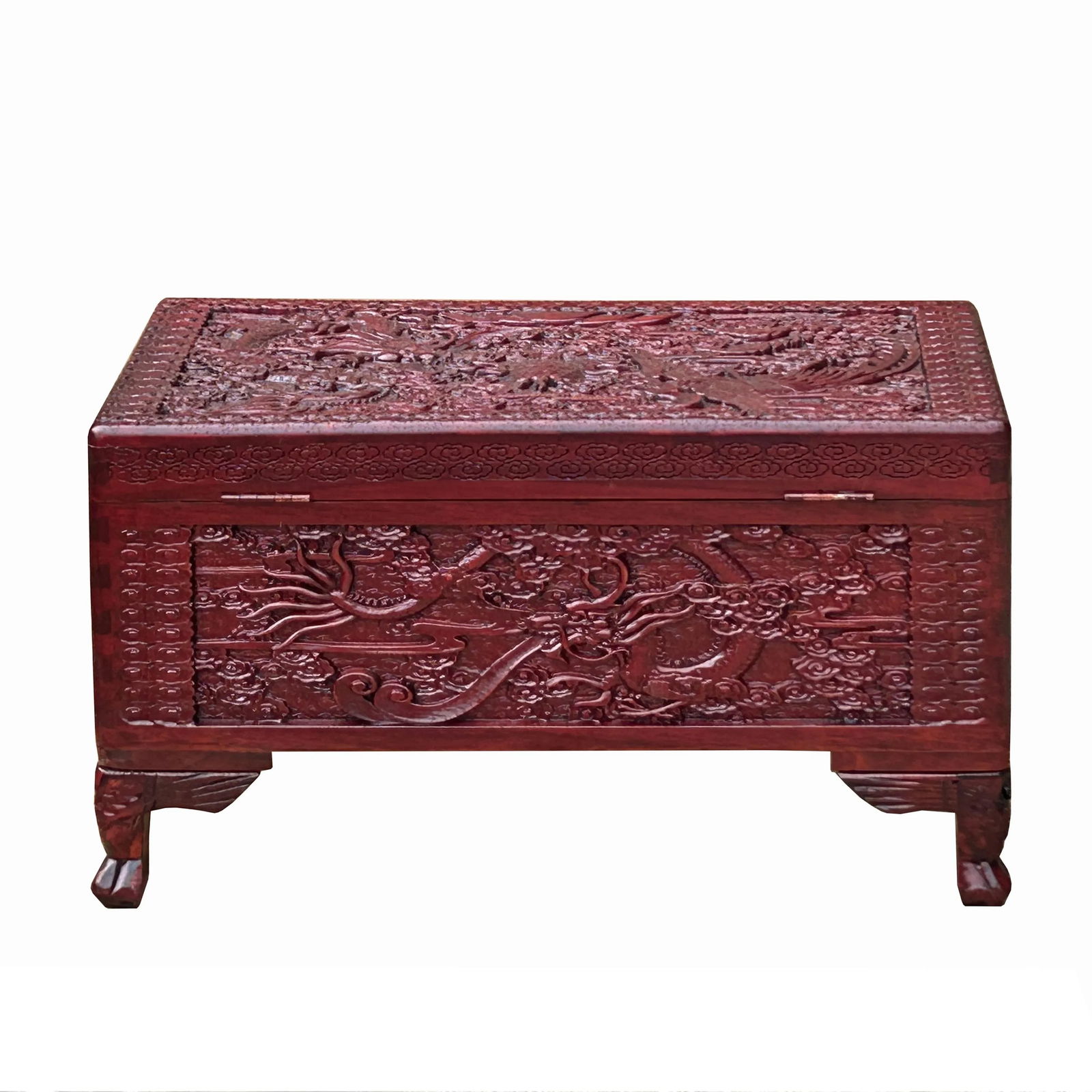 26.5" Small Oriental Brown Phoenix Dragon Carving Camphor Trunk Table - 5