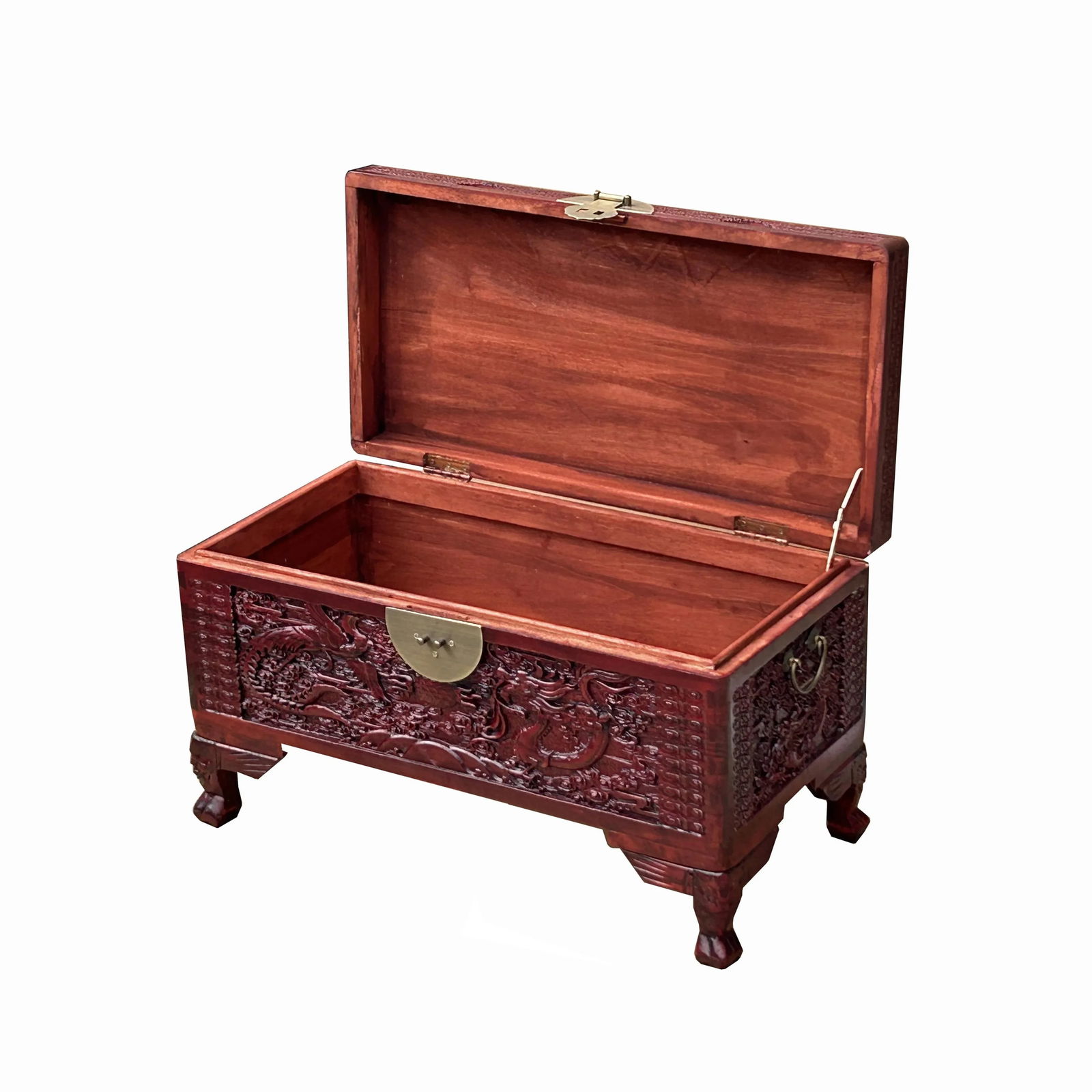 26.5" Small Oriental Brown Phoenix Dragon Carving Camphor Trunk Table - 7