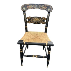 1960s Ethan Allen Signed Kling Turtle Back Hitchcock Chair With Rush Seat