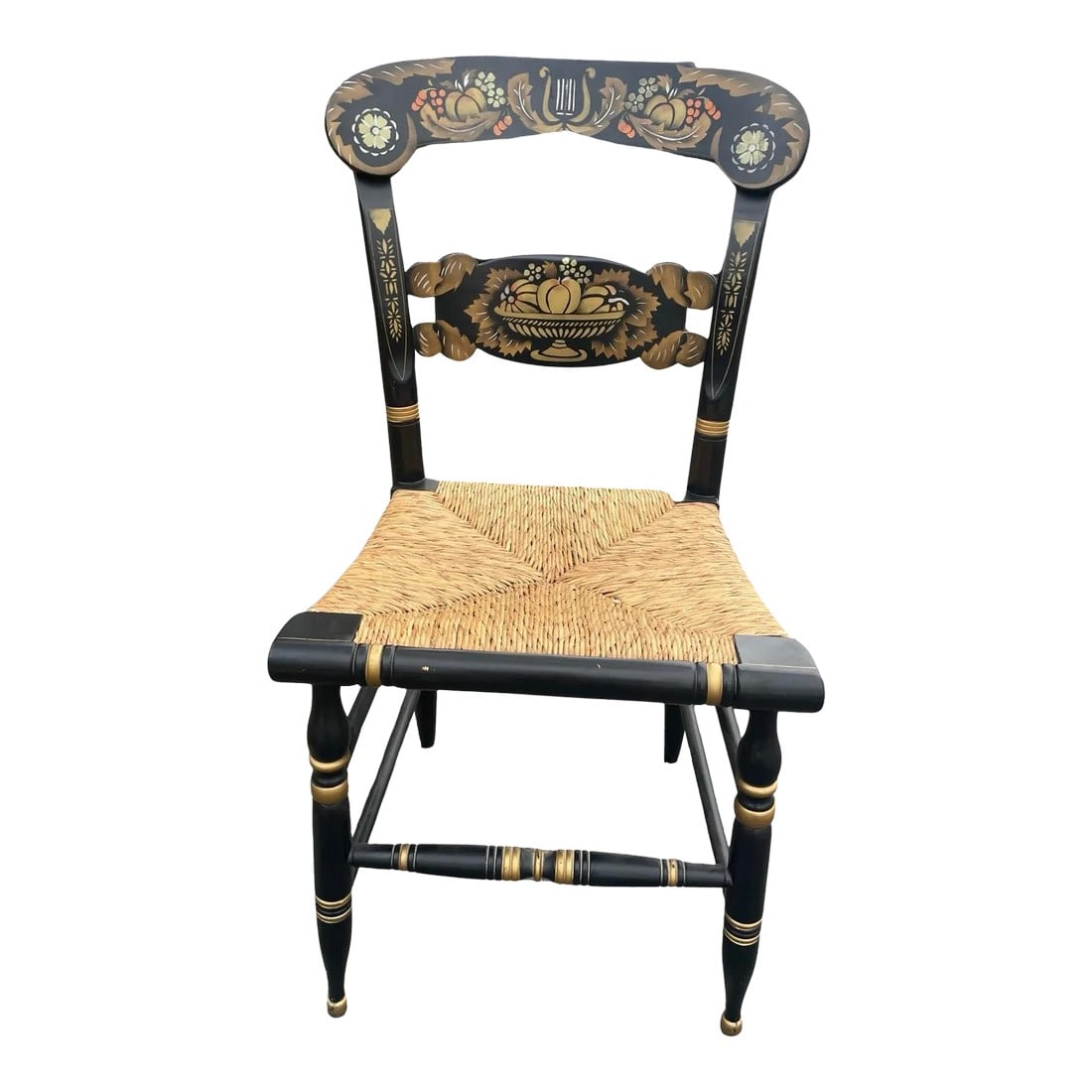 1960s Ethan Allen Signed Kling Turtle Back Hitchcock Chair With Rush Seat: Kling Furniture Company was a family business between 1911 and 1962 in New York. In 1962, the family sold the company to Ethan Allen Inc. Ethan Allen produced " Kling Colonial" and Kling branded