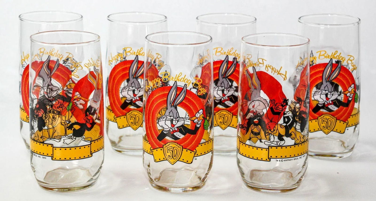 1990s Bugs Bunny Happy 50th Birthday Collectible Drinking Glasses Warner Bros - 10