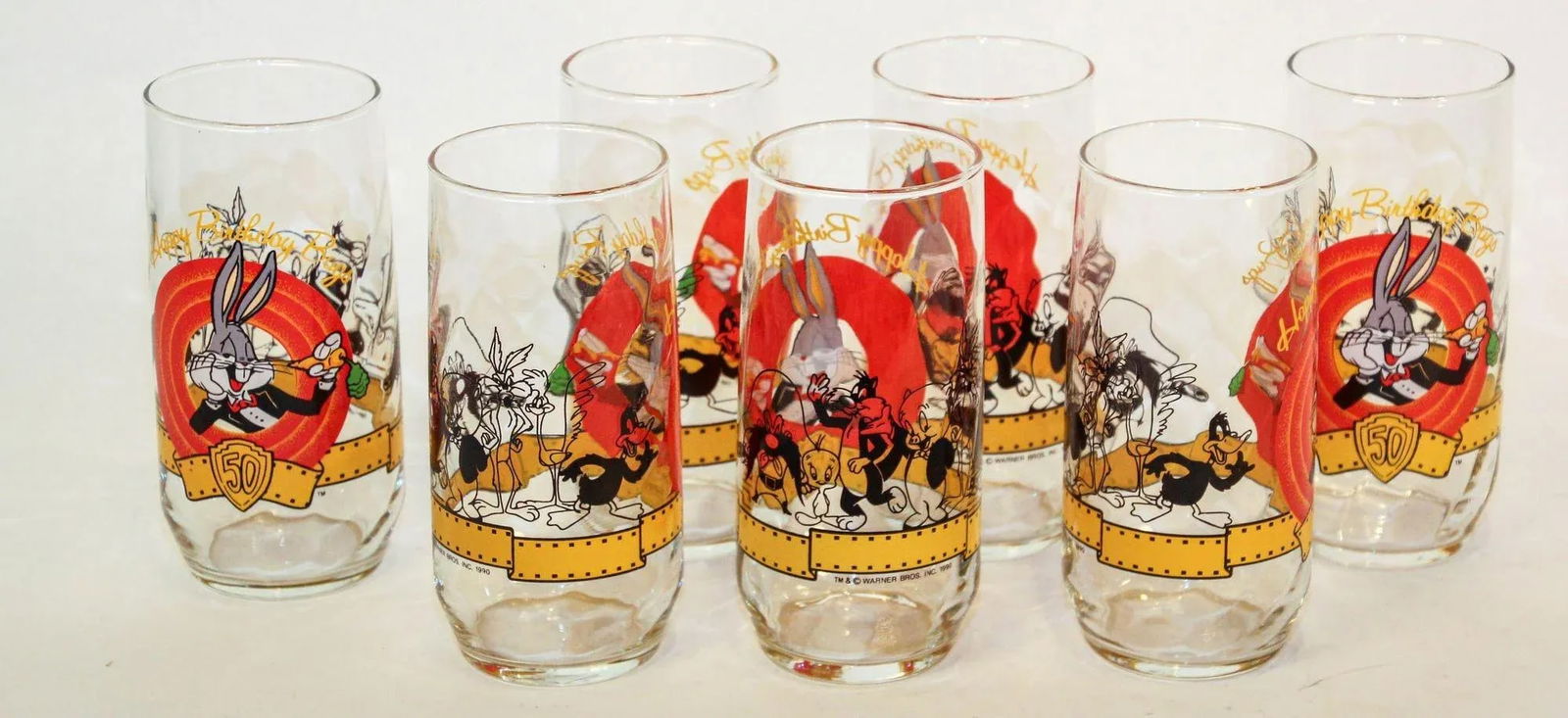 1990s Bugs Bunny Happy 50th Birthday Collectible Drinking Glasses Warner Bros - 2