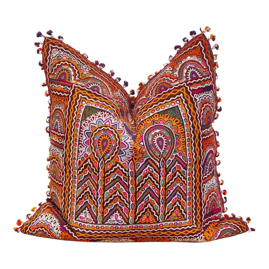 Barkha Rajasthani Embroidered Large Decorative Euro Pillow: Our antique embroidered decorative pillow cover is crafted by the skilled pastoralists of Upper Sind, know as the finest domestic embroiderers in the subcontinent. Embellished with fine sisha