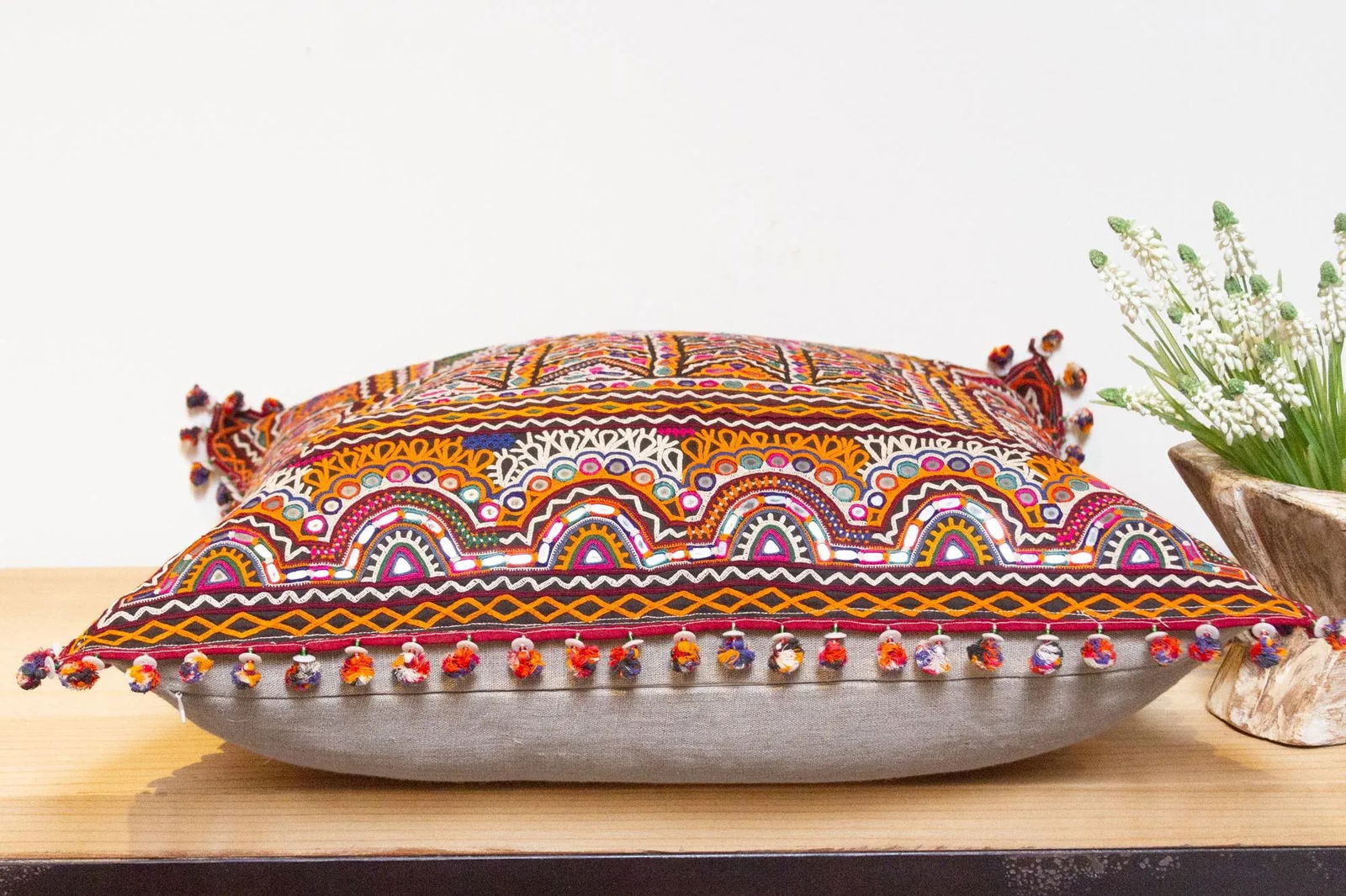 Barkha Rajasthani Embroidered Large Decorative Euro Pillow - 5