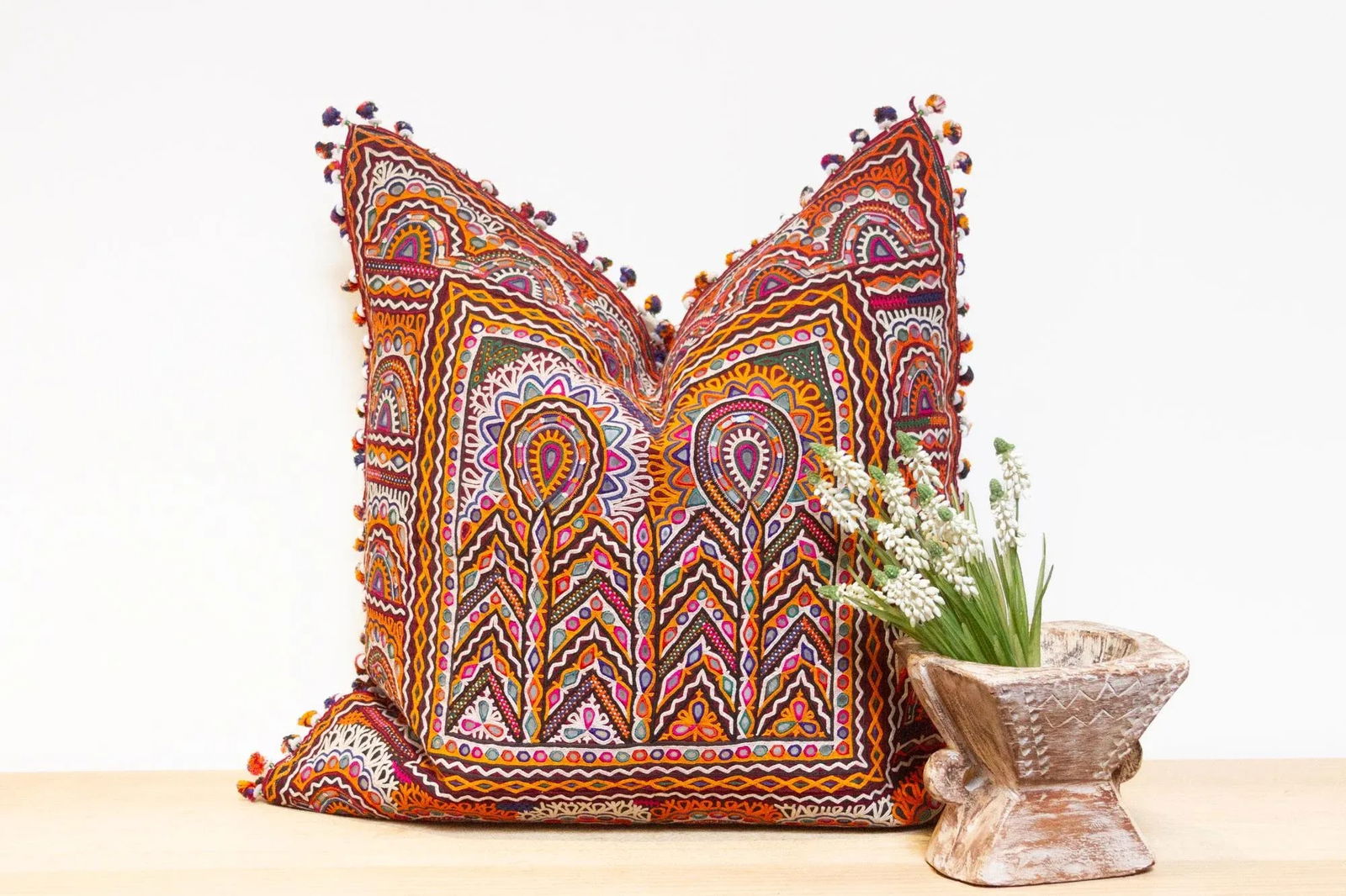 Barkha Rajasthani Embroidered Large Decorative Euro Pillow - 8