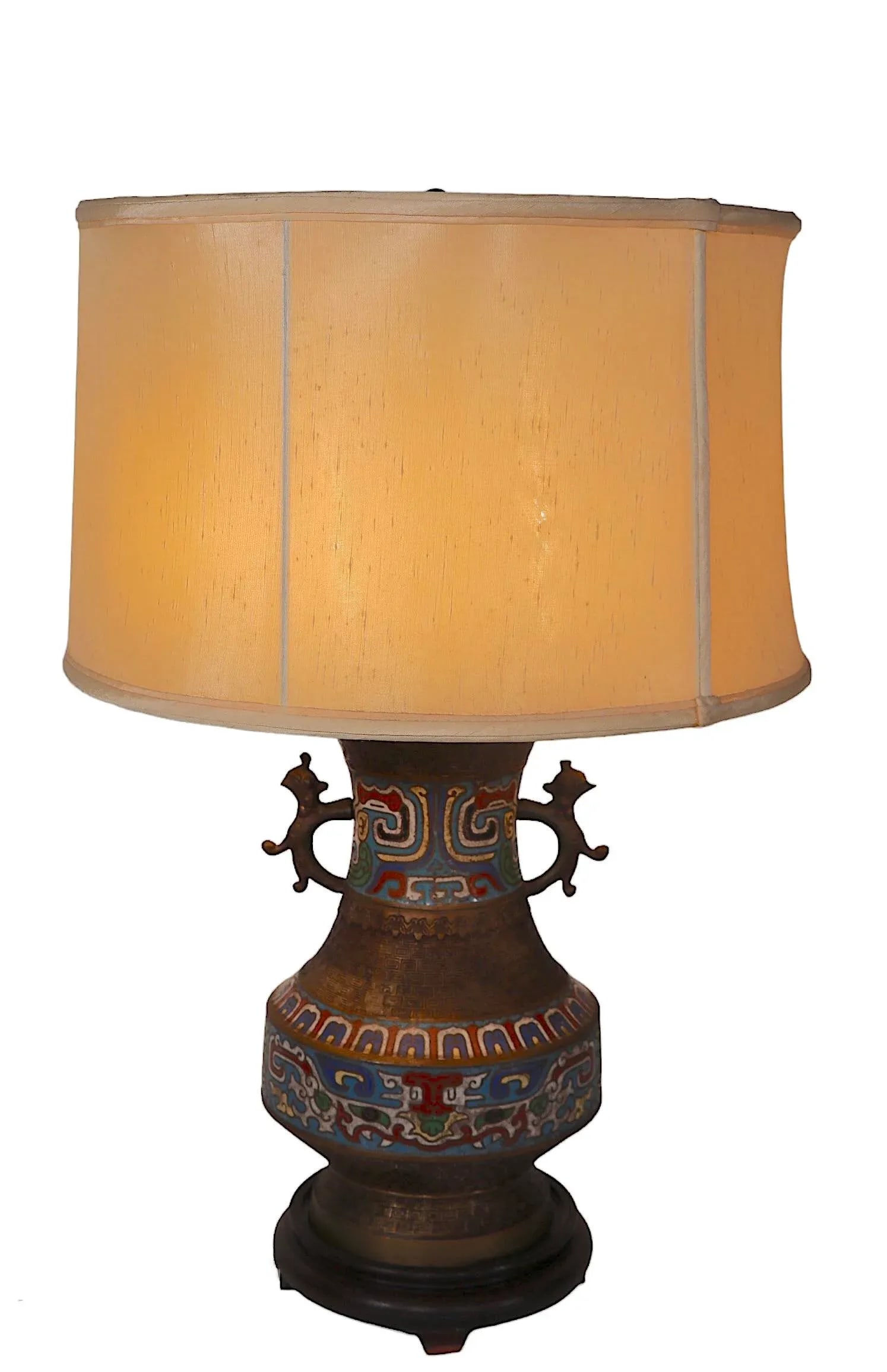 Vintage Asian Brass Champleve Table Lamp - 11