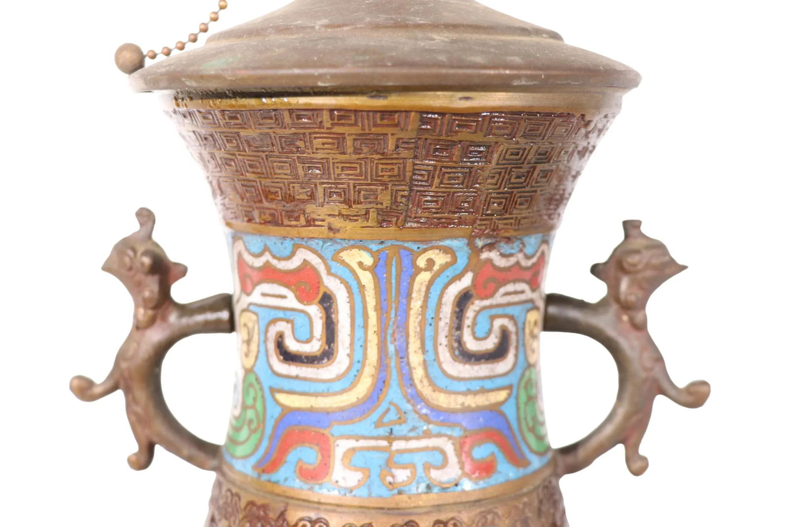 Vintage Asian Brass Champleve Table Lamp - 6