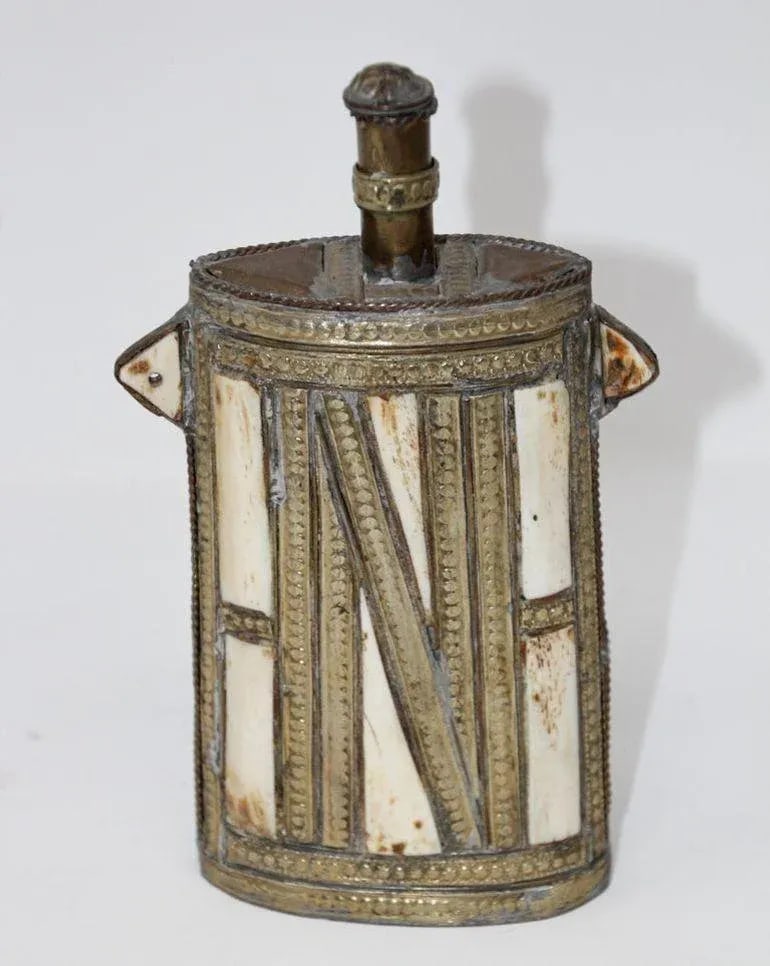 Moroccan Berber Tuareg Metal Tribal Flask Overlay - 2