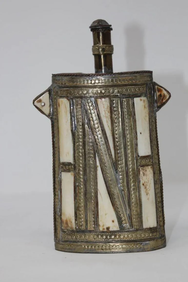 Moroccan Berber Tuareg Metal Tribal Flask Overlay - 8