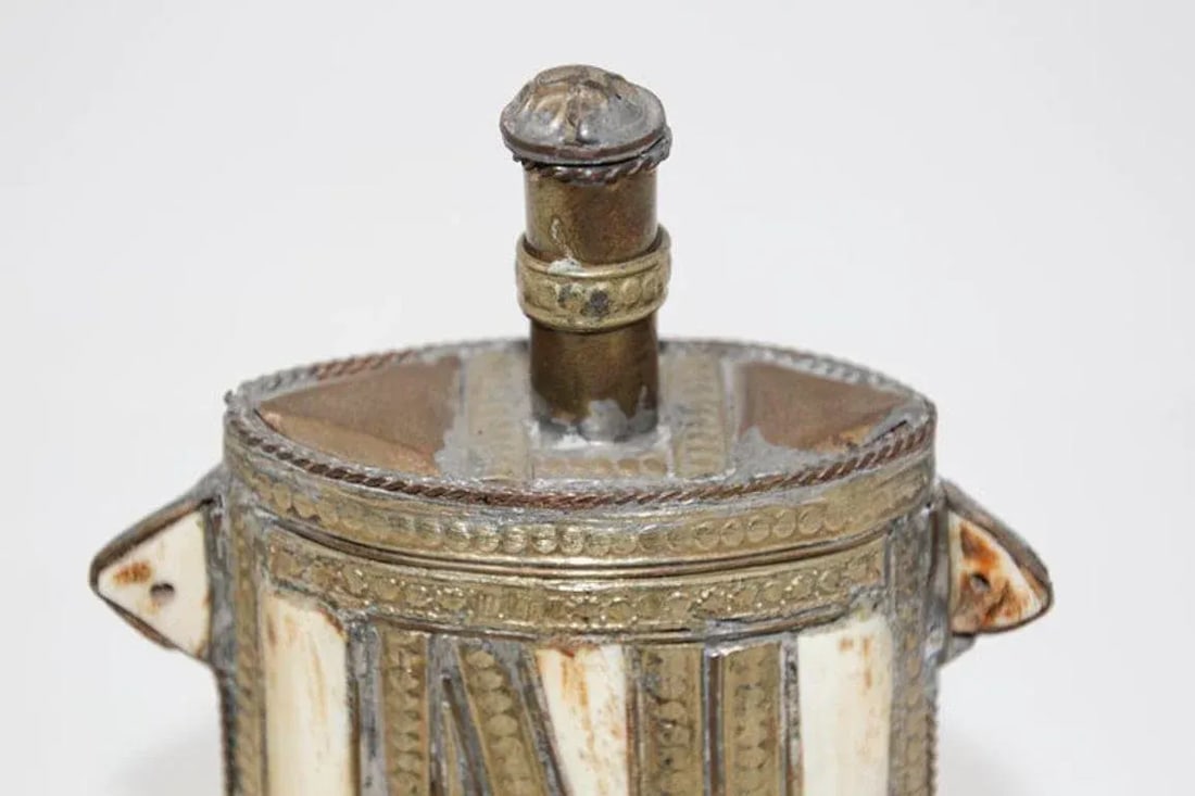 Moroccan Berber Tuareg Metal Tribal Flask Overlay - 9