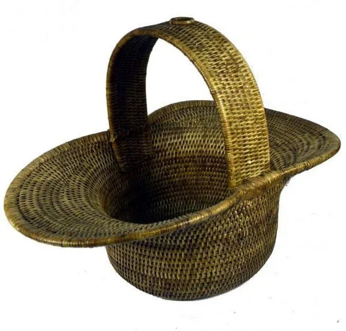 Burmese Hand Woven Hat Basket: The texture and sculptural presence of this hand-woven Burmese hat basket will add a layer of interest to your decor! It is made of bamboo and rattan and is extremely durable. Condition: Condition Not