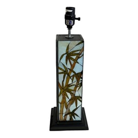 Early 20th Century Arts and Crafts Stained Glass Bamboo Lamp