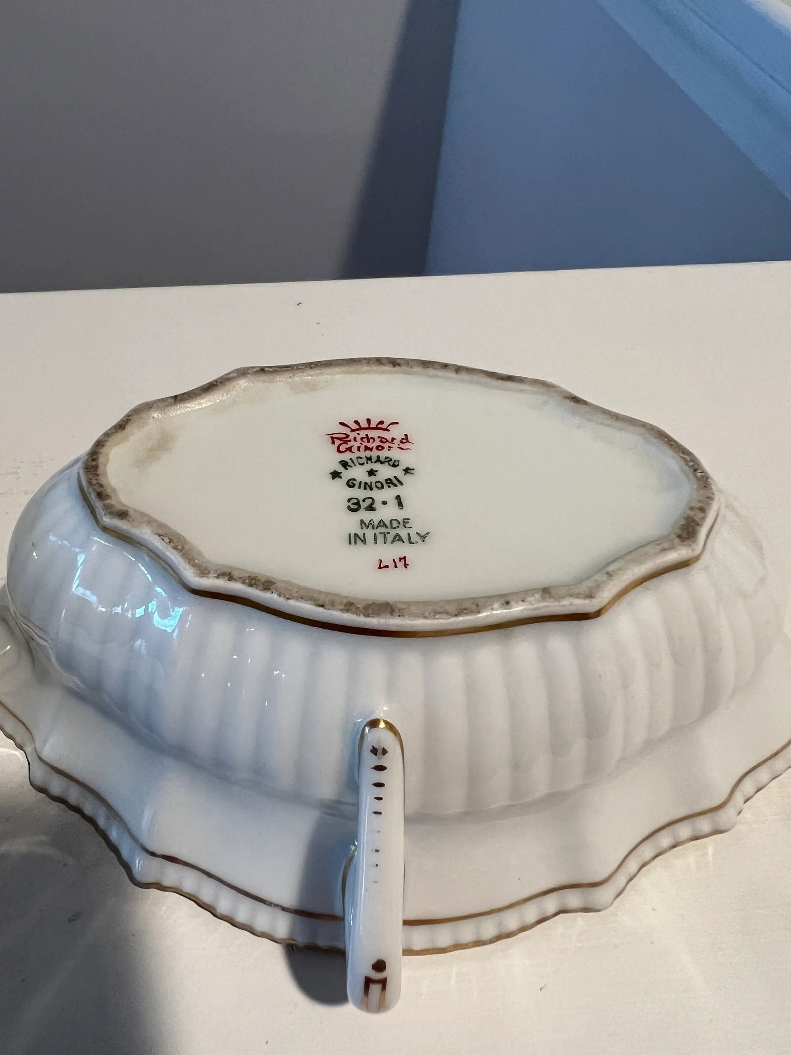 Pair, Richard Ginori Italian "Elba" Pattern Porcelain Open Sauce Boats - 4