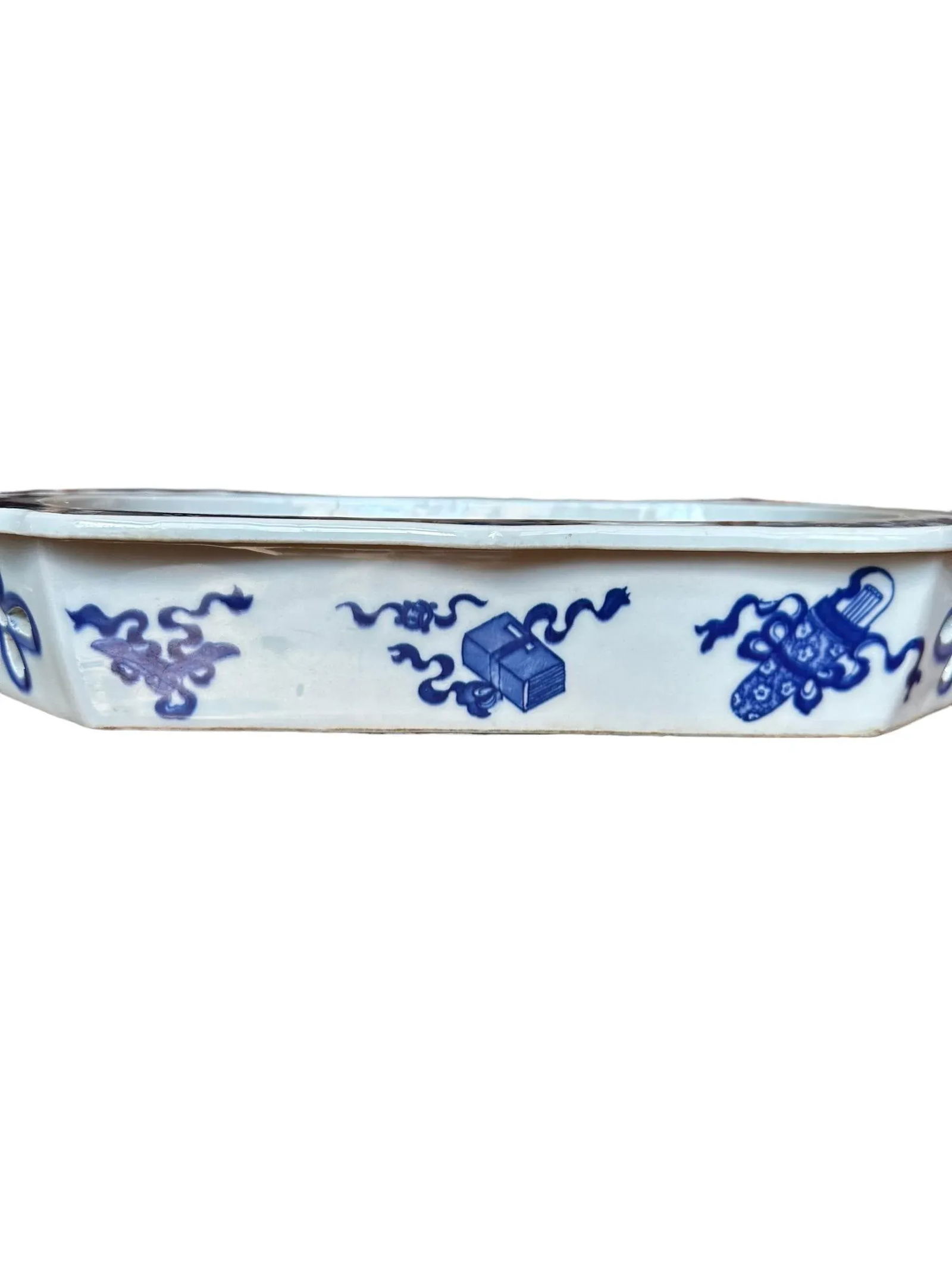 Antique Blue and White Chinoiserie Warming Dish With Pagoda Scenes - 8