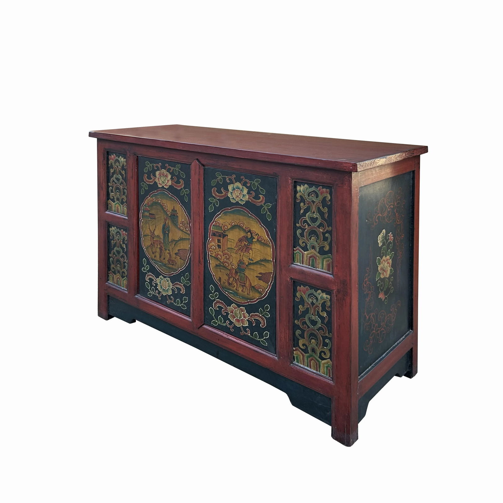 Chinese Red Tibetan Elephant Deer Sideboard Console Table Cabinet - 2