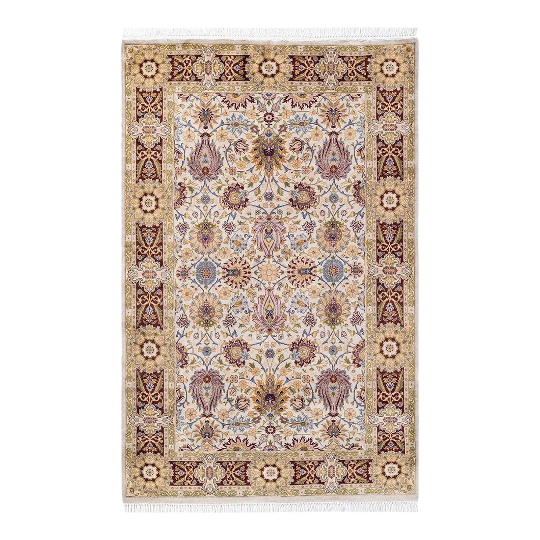 Mogul, One-of-a-Kind Hand-Knotted Area Rug - Ivory, 4' 1" x 6' 4": With understated palettes and allover designs, the rugs in the Mogul Collection will bring timeless sophistication to any room. Influenced by a spectrum of Turkish, Indian, and Persian designs, the