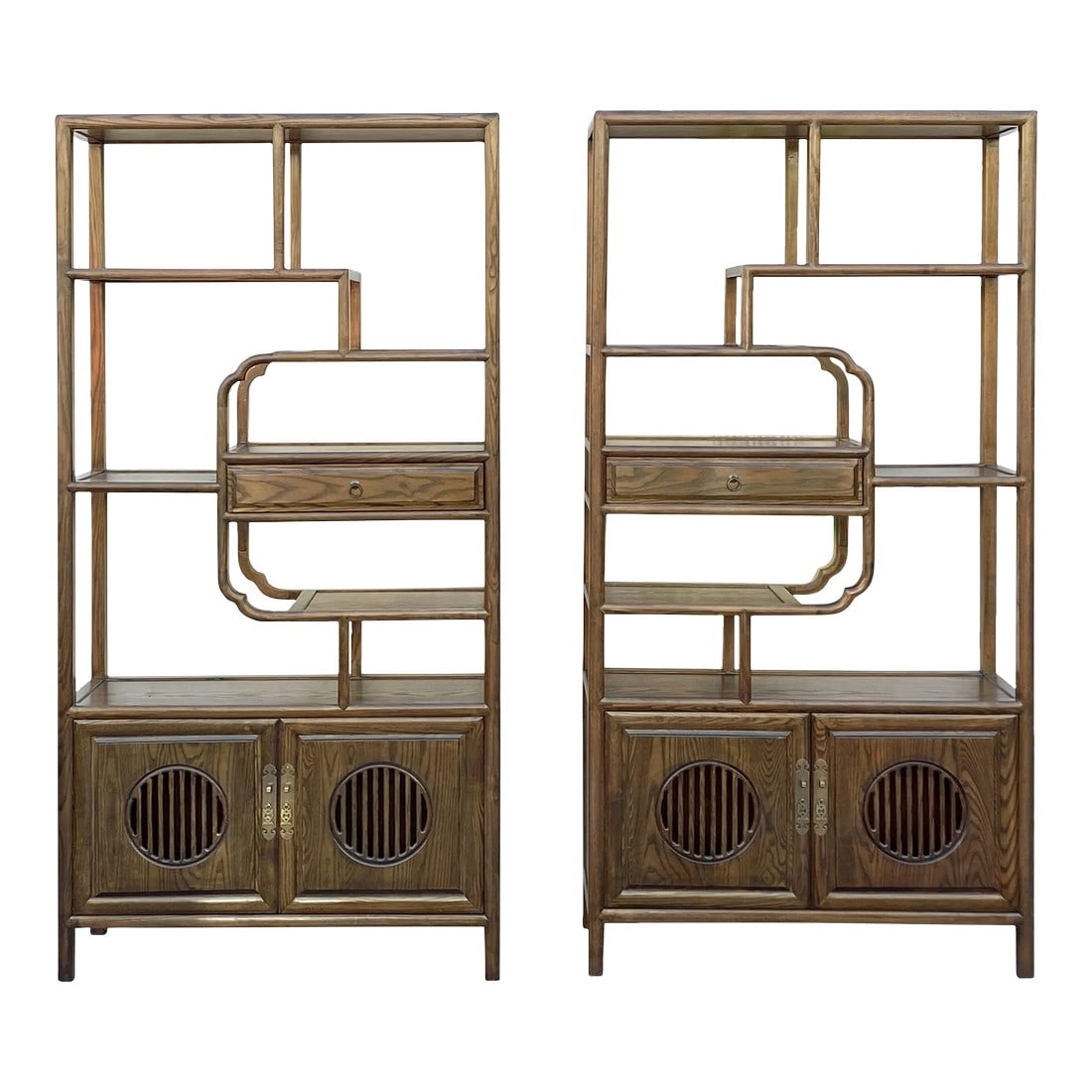 Pair Brown Stain Wood Shutter Doors Minimalist Treasure Display Cabinets (1 of 8)