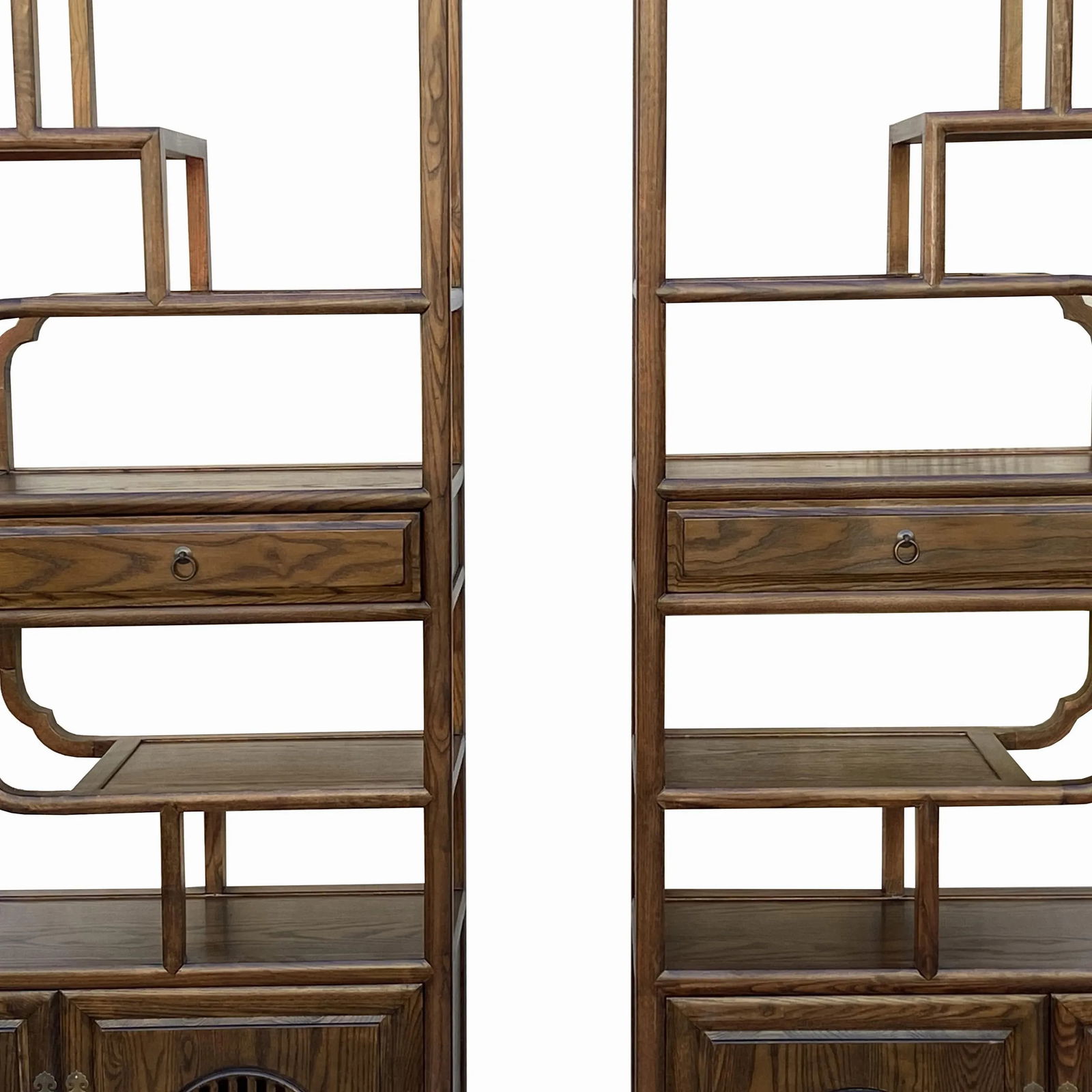 Pair Brown Stain Wood Shutter Doors Minimalist Treasure Display Cabinets - 5