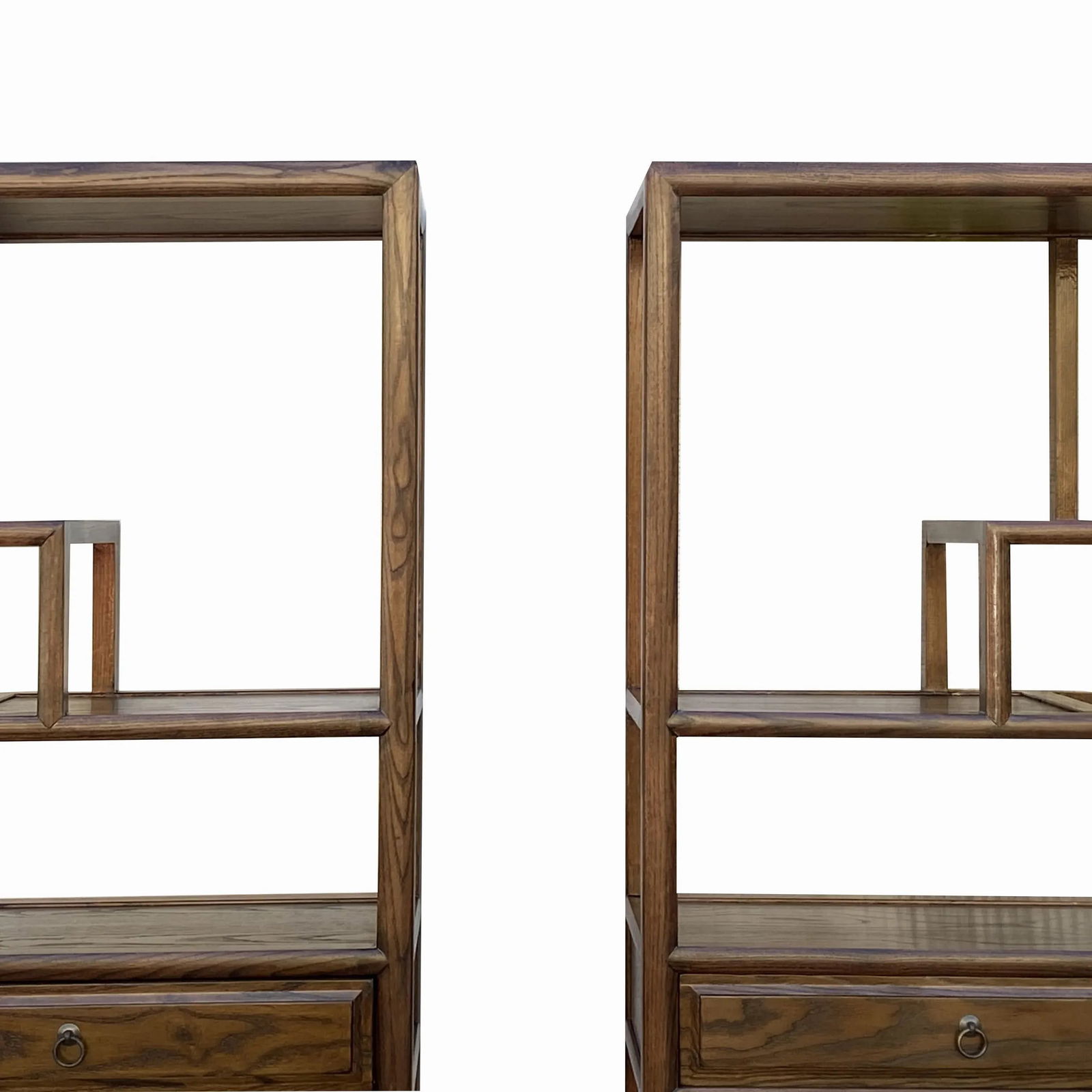 Pair Brown Stain Wood Shutter Doors Minimalist Treasure Display Cabinets - 7