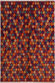 1990s Modern Balouchi Red& Orange Wool Rug- 5'1 X 6'7