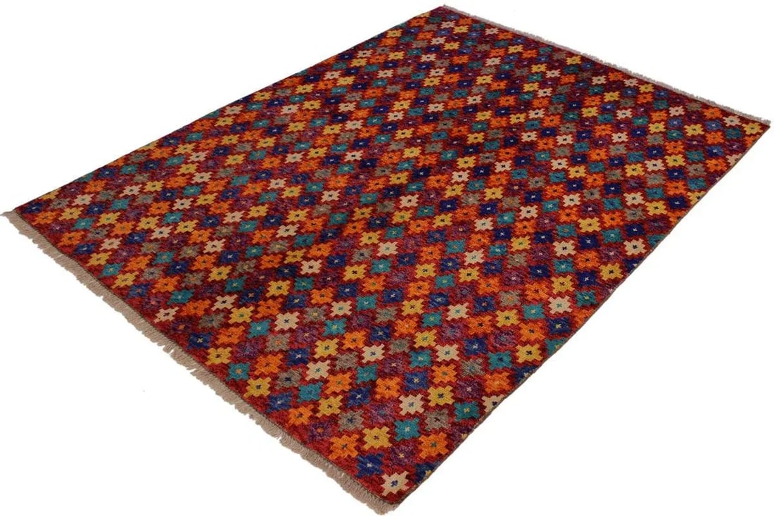 1990s Modern Balouchi Red& Orange Wool Rug- 5'1 X 6'7 - 2