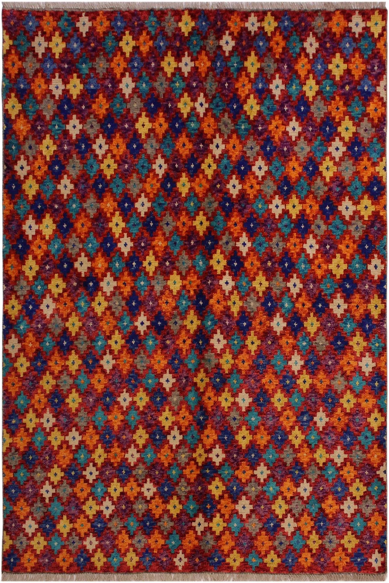 1990s Modern Balouchi Red& Orange Wool Rug- 5'1 X 6'7 - 8