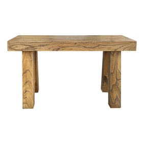 Raw Light Brown Simple Straight Legs Bold Think Wood Seating Bench