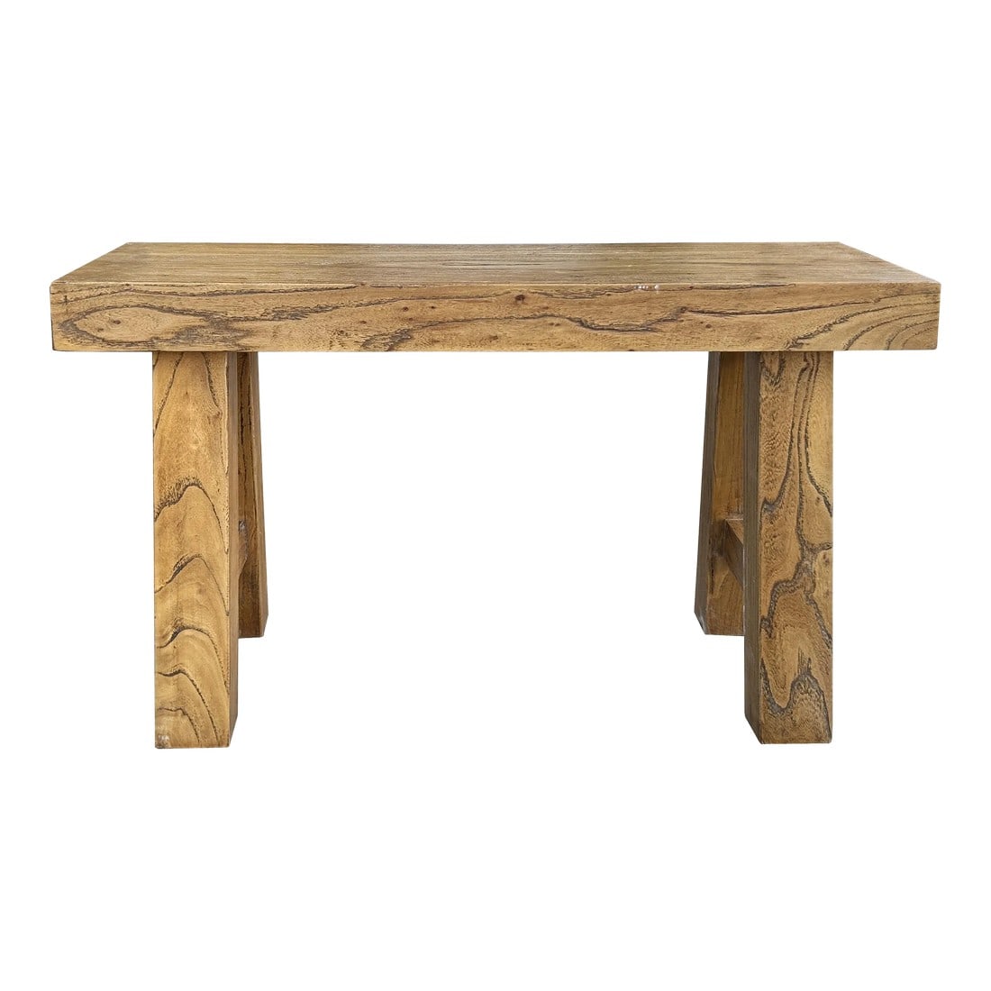 Raw Light Brown Simple Straight Legs Bold Think Wood Seating Bench: Introducing this simple Chinese rural-inspired narrow double-seat wooden bench, exuding timeless elegance. Its surface boasts a charmingly natural wood grain pattern appearance, adorned with authentic