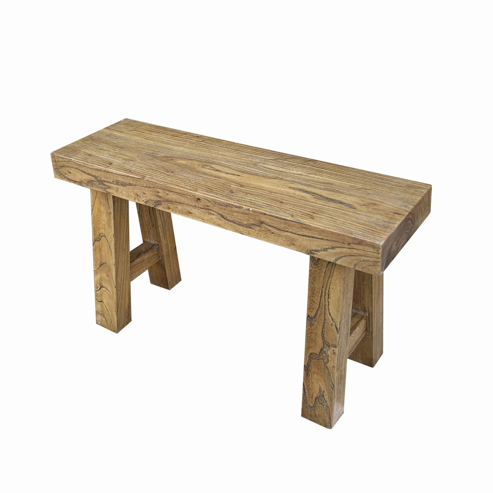 Raw Light Brown Simple Straight Legs Bold Think Wood Seating Bench - 2