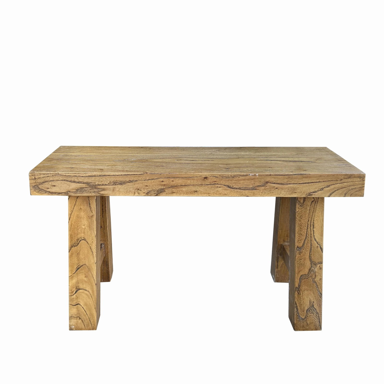 Raw Light Brown Simple Straight Legs Bold Think Wood Seating Bench - 3