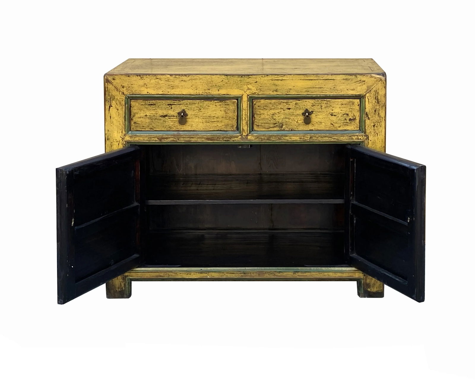 Chinese Distressed Yellow Graphic Sideboard Console Credenza Cabinet - 4